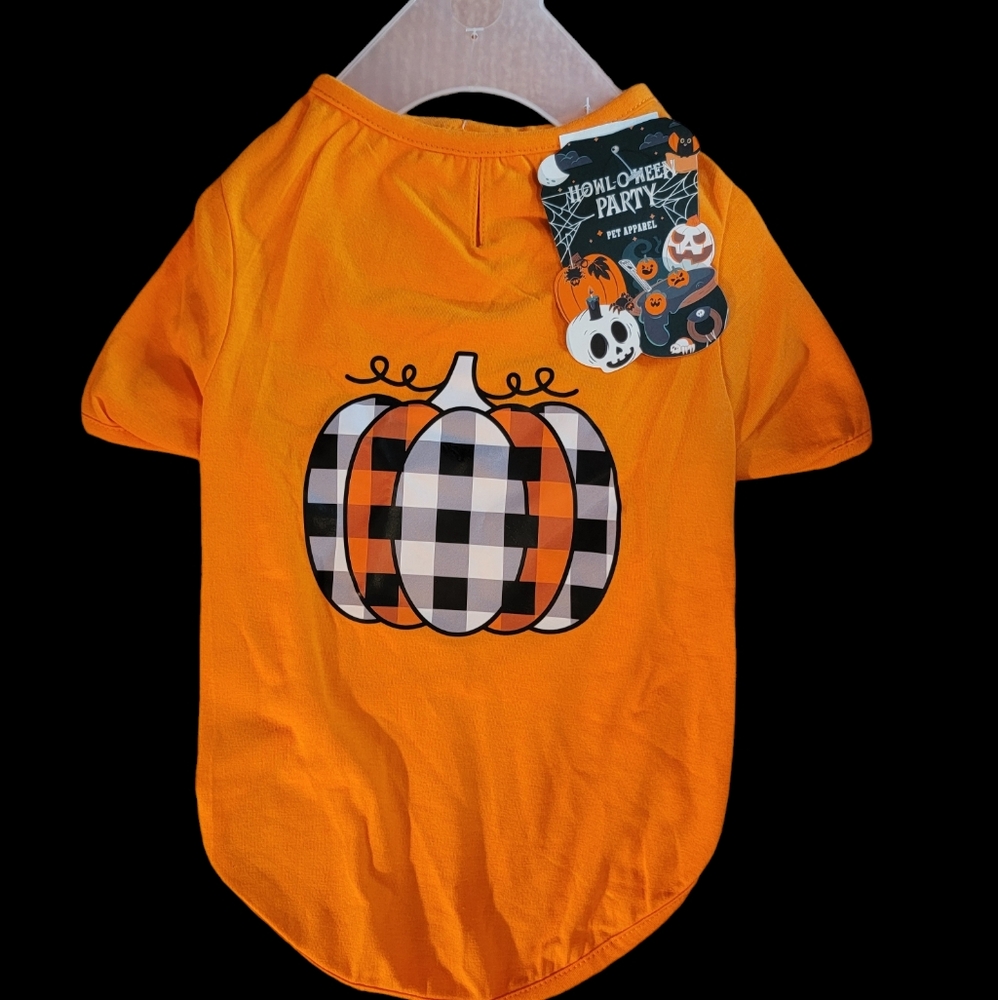 Halloween Party Pet Apparel Orange Checkered Pumpkin Pet Shirt M‎ S XS